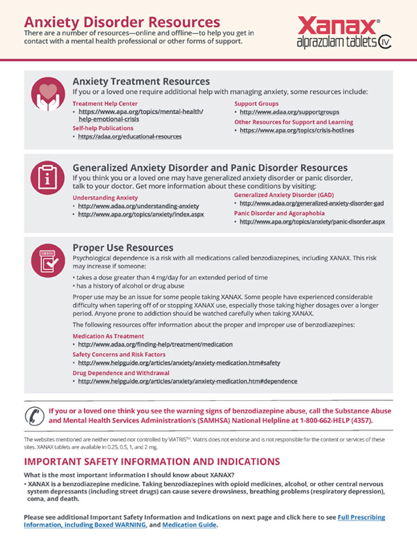 Resources | XANAX® (alprazolam tablets) | Safety Info
